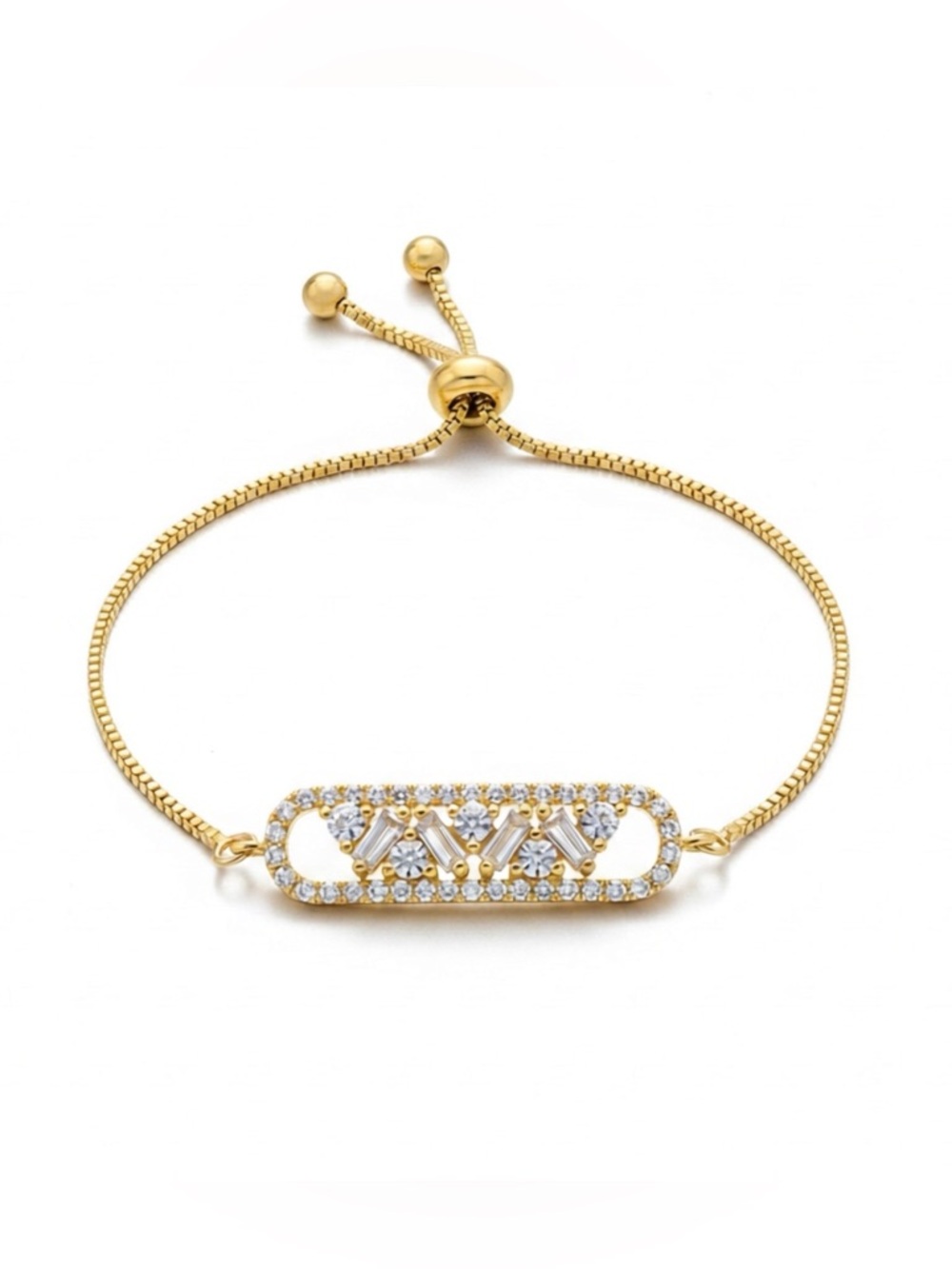 Gold Tone CZ Pavé Bar Adjustable Bolo Bracelet